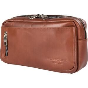 Blackbook Banner Toiletry Bag Cognac Brown Leather Zippered Pocket Travel Bags